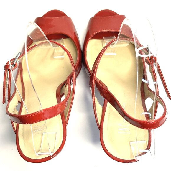 Red Patent Leather Women's Platform Heels With Peep Toe & Buckle Strap Shoes 9 - Picture 7 of 7